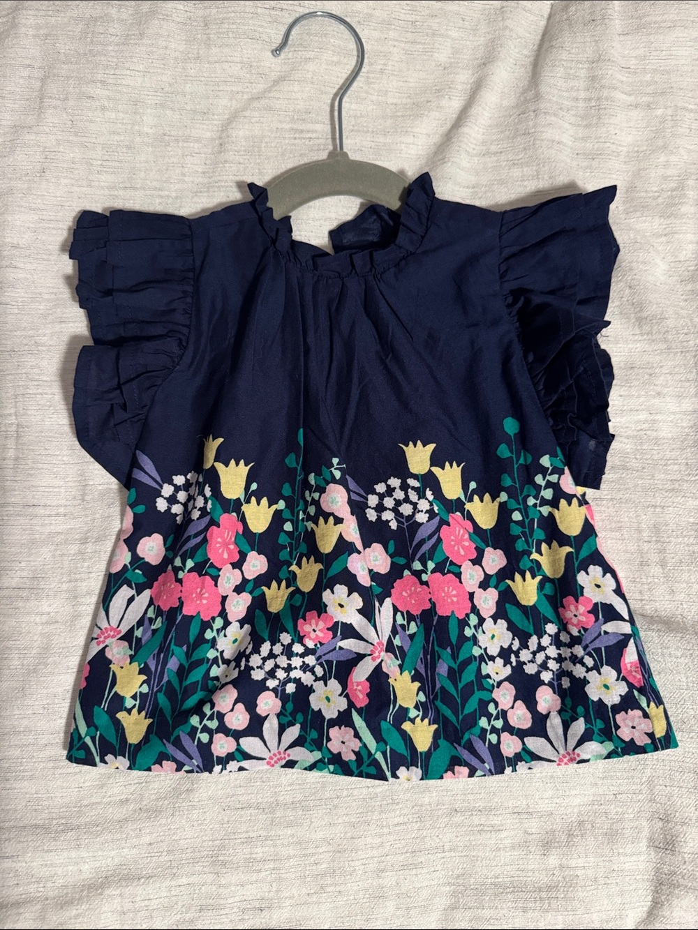Janie and Jack Navy Floral Ruffle-Sleeve Top
